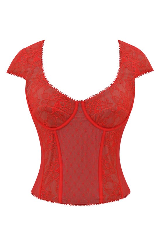 Shop Mistress Rocks Lace Corset Top In Red Rose