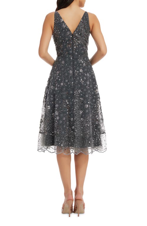 Shop Dress The Population Elisa Sequin Floral Lace Cocktail Midi Dress In Steel