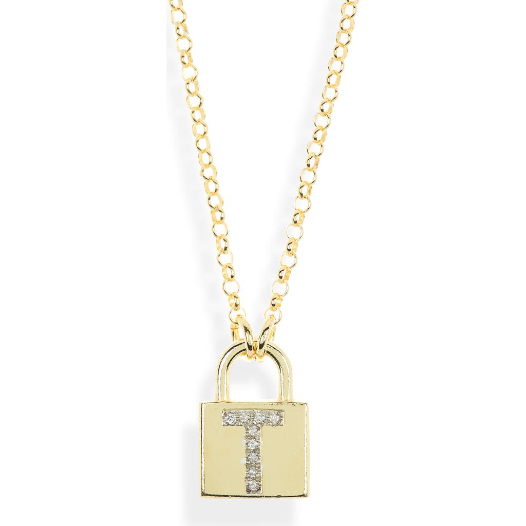 Meshmerise Diamond Padlock Initial Pendant Necklace In Yellow-t
