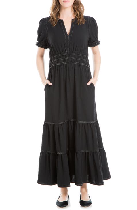 Tiered Crepe Maxi Dress