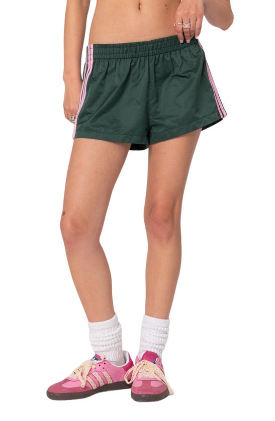 Shop Edikted Nikki Stripe Nylon Shorts In Dark-green