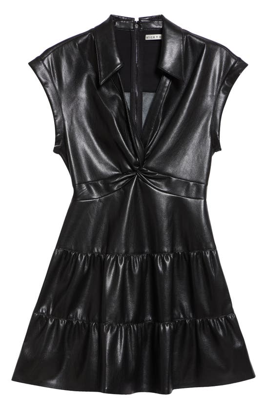 Shop Alice And Olivia Mila Twist Front Faux Leather Dress In Black