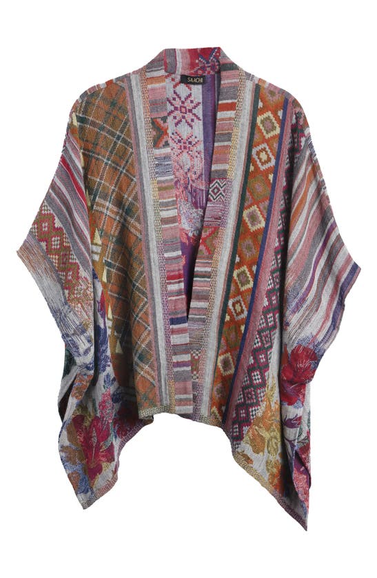 Shop Saachi Geometric Floral Jacquard Short Topper In Purple Multi