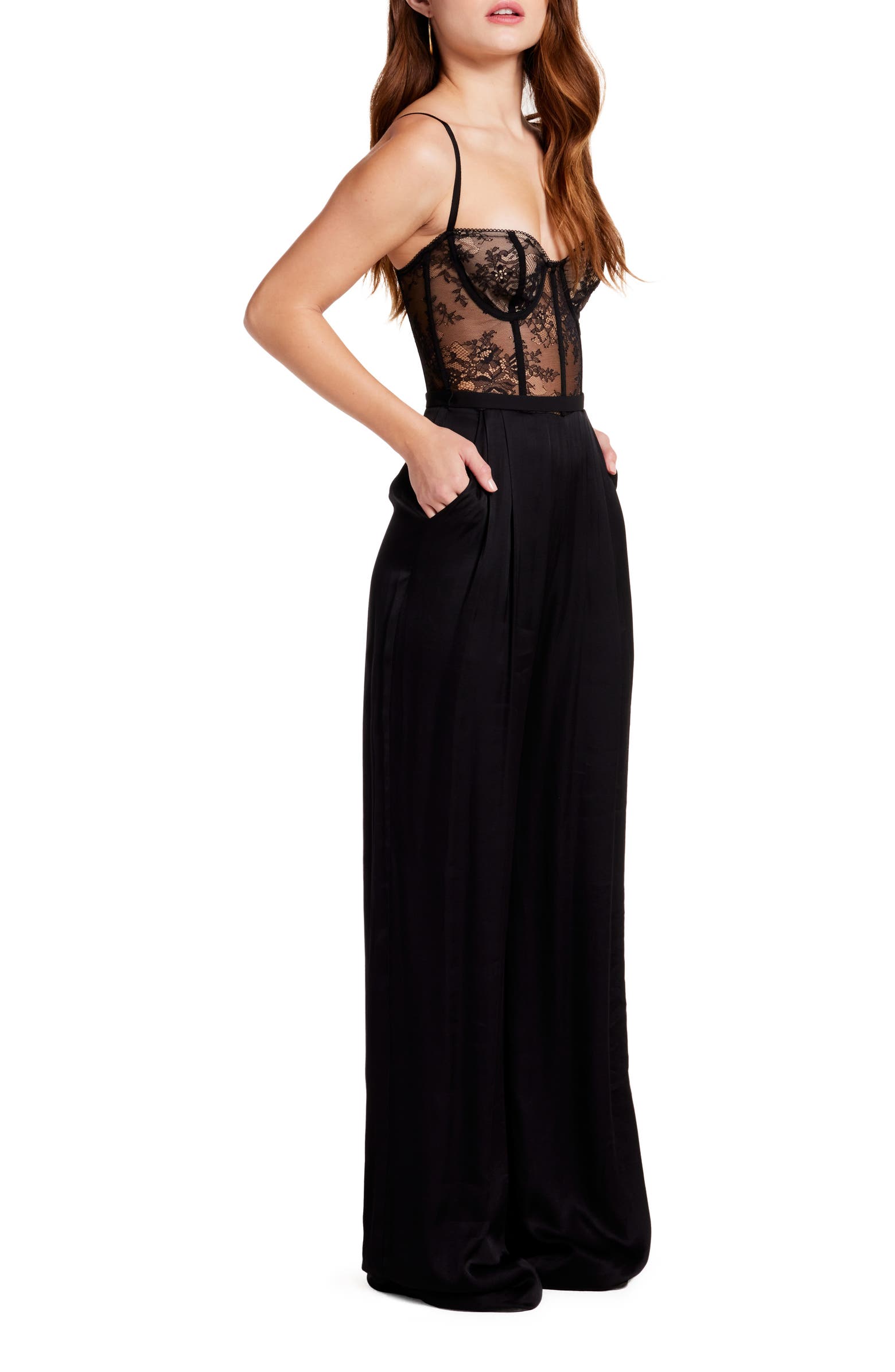Katie May Tink Lace Corset Bodice Wide Leg Jumpsuit | Nordstrom