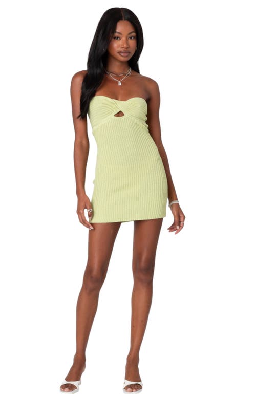 Edikted Sammie Strapless Twist Front Sweater Minidress In Green