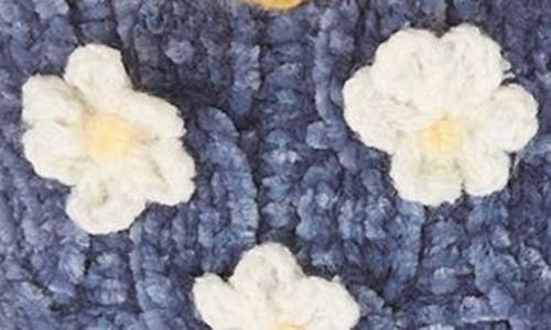 Memoi Dasies Chenille Slipper Socks In Denim