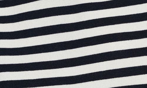 Shop Mango Stripe Short Sleeve Crop Sweater In Dark Navy