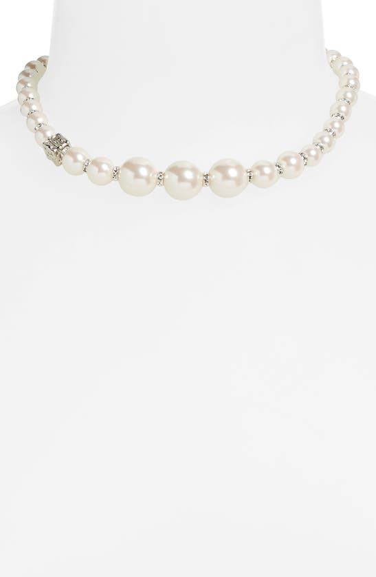Shop Givenchy Imitation Pearl & Crystal Necklace In Off White/ Silver