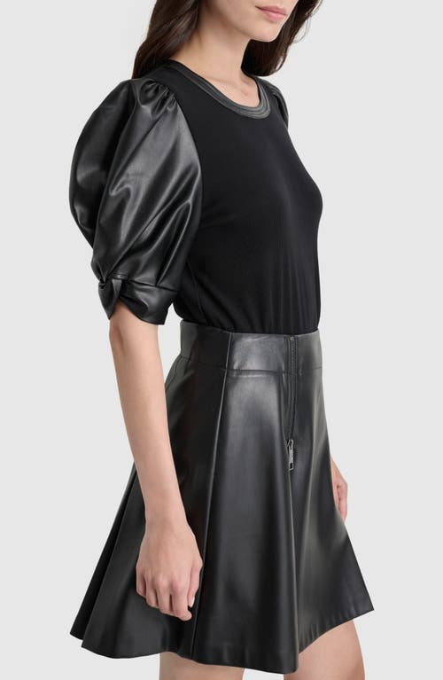 Shop Dkny Mixed Media Rib Top In Black