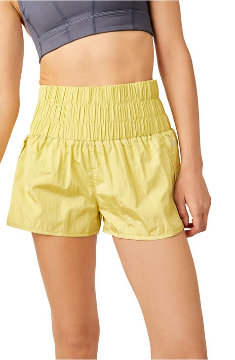 Bright Yellow Women's Yoga Shorts, Solid Color Best Ladies Short