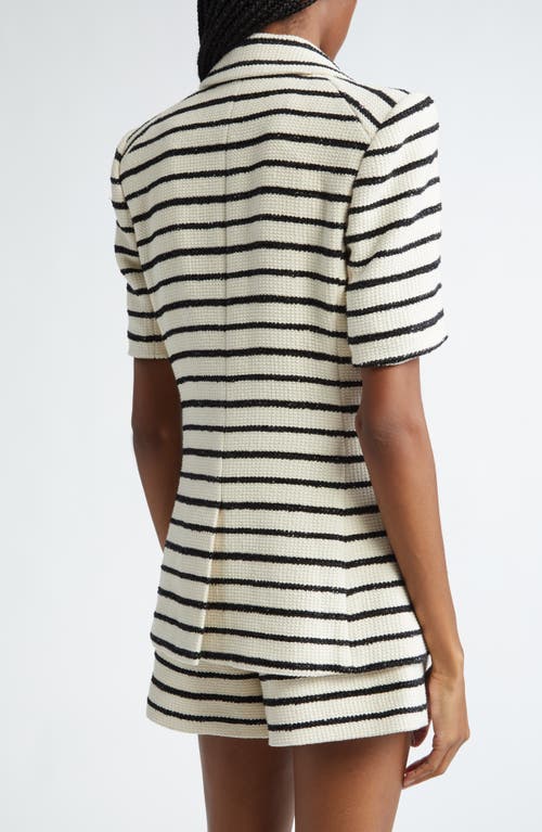 Shop Veronica Beard Jenny Stripe Short Sleeve Cotton Blend Dickey Jacket In Ivory/black