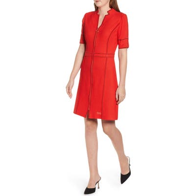 Ming Wang Textured Knit Sheath Dress, Red