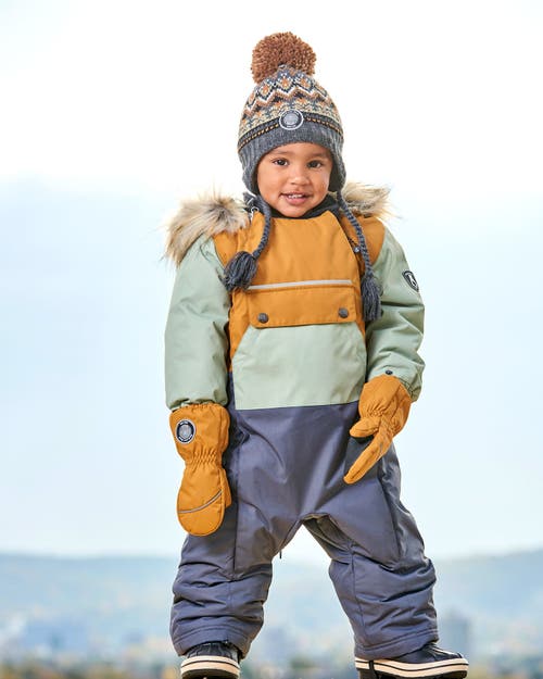 Shop Deux Par Deux Baby Boy's One Piece Baby Snowsuit Sage, Brown And Dark Grey In Ebony