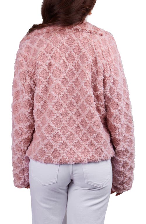 Saachi Plush Faux Fur Diamond Print Jacket In Pink