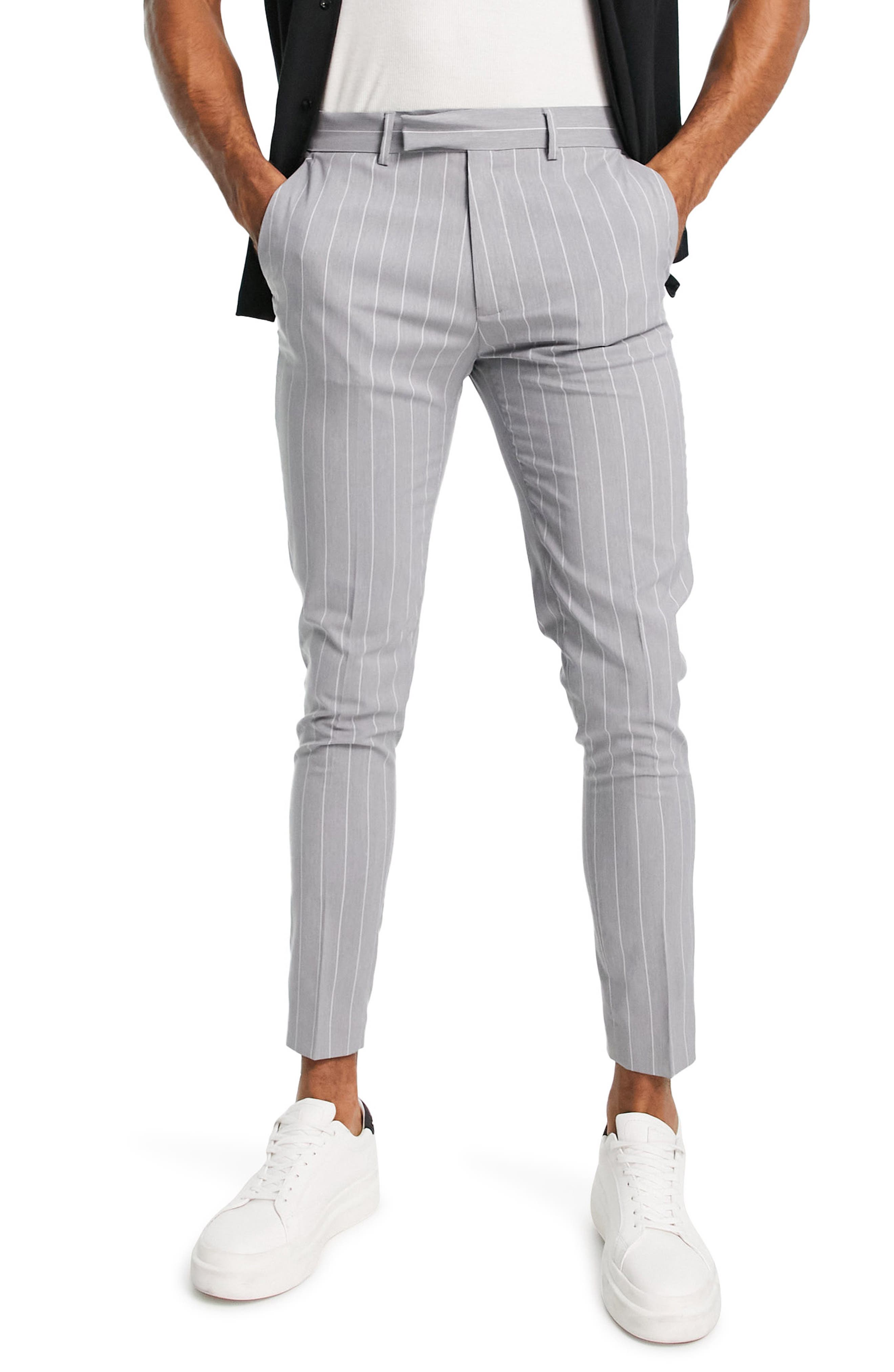 ASOS DESIGN Stripe Smart Skinny Trousers in Grey