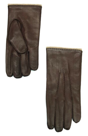 Shop Portolano Perforated Leather Gloves In Mahogany/asinel