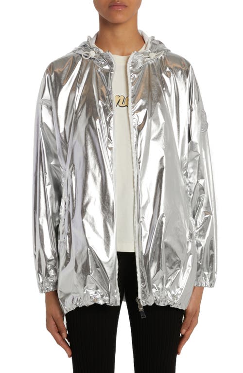 Moncler Jubba Glossy Nylon Hooded Jacket Silver at Nordstrom,