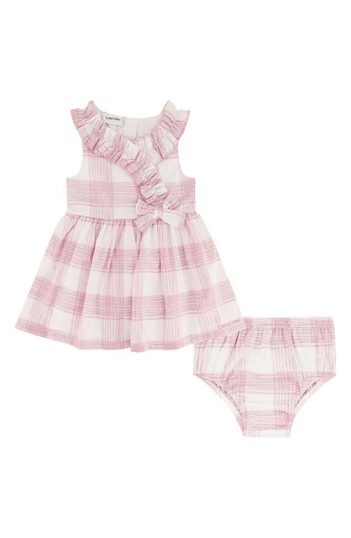Shop Calvin Klein Gingham Ruffle Cotton Dress & Bloomers Set In Pink