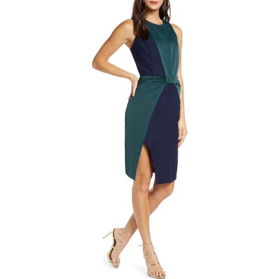 Harlyn Colorblock Drape Cocktail Dress, Blue