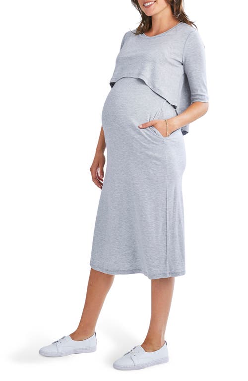 Shop Angel Maternity Popover Bodice Jersey Maternity/nursing Dress In Grey Marl