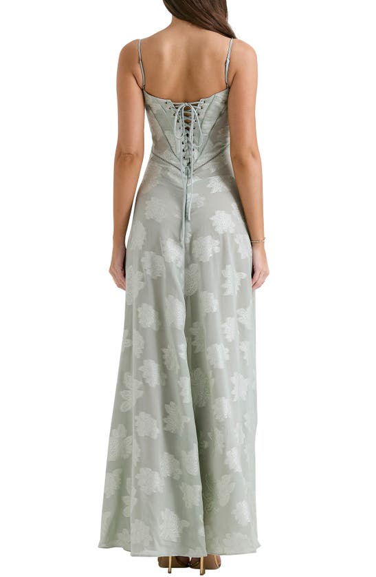Shop House Of Cb Seren Blush Sheer Lace-up Back Gown In Aqua