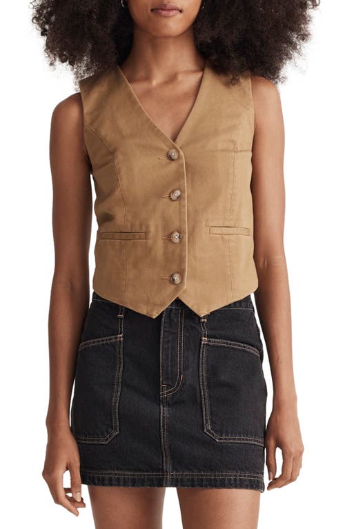 Madewell Button Front Vest in (Re)generative Chino in Dark Khaki
