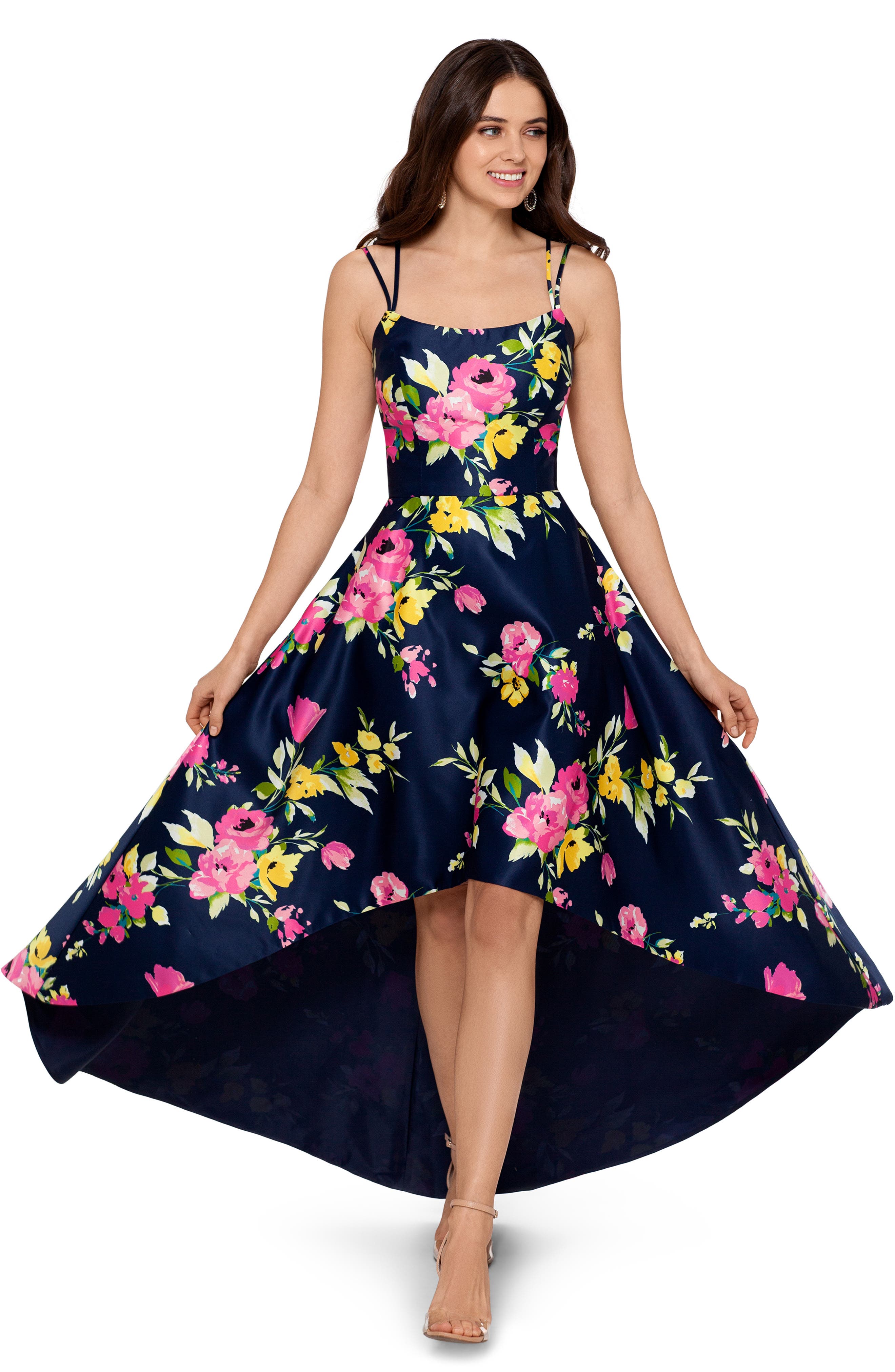 xscape floral high low dress