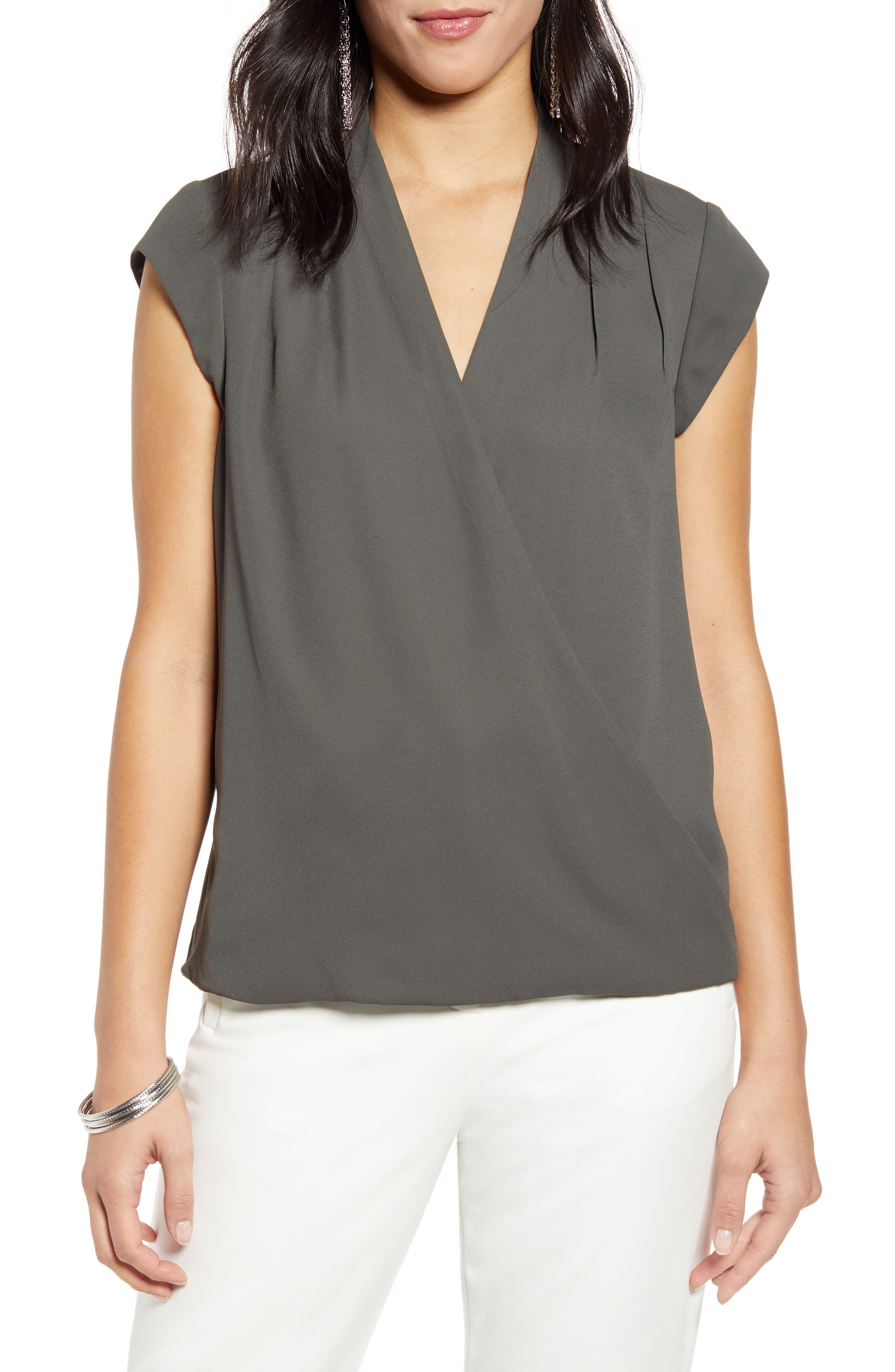 halogen surplice cap sleeve blouse