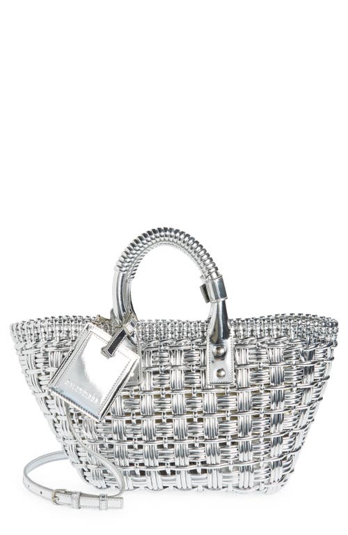 Extra Small Mirrored Bistro Basket Shoulder Bag in Silver