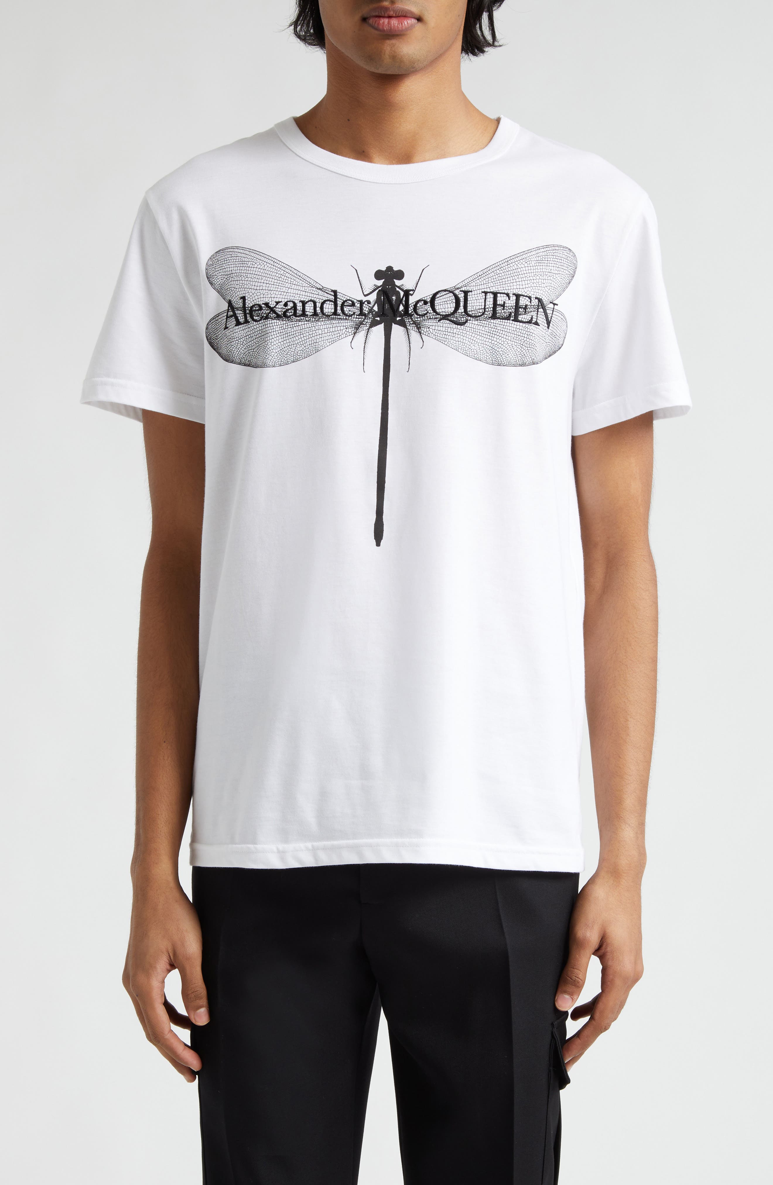 Alexander Mcqueen Dragonfly-print Cotton T-shirt In White Black