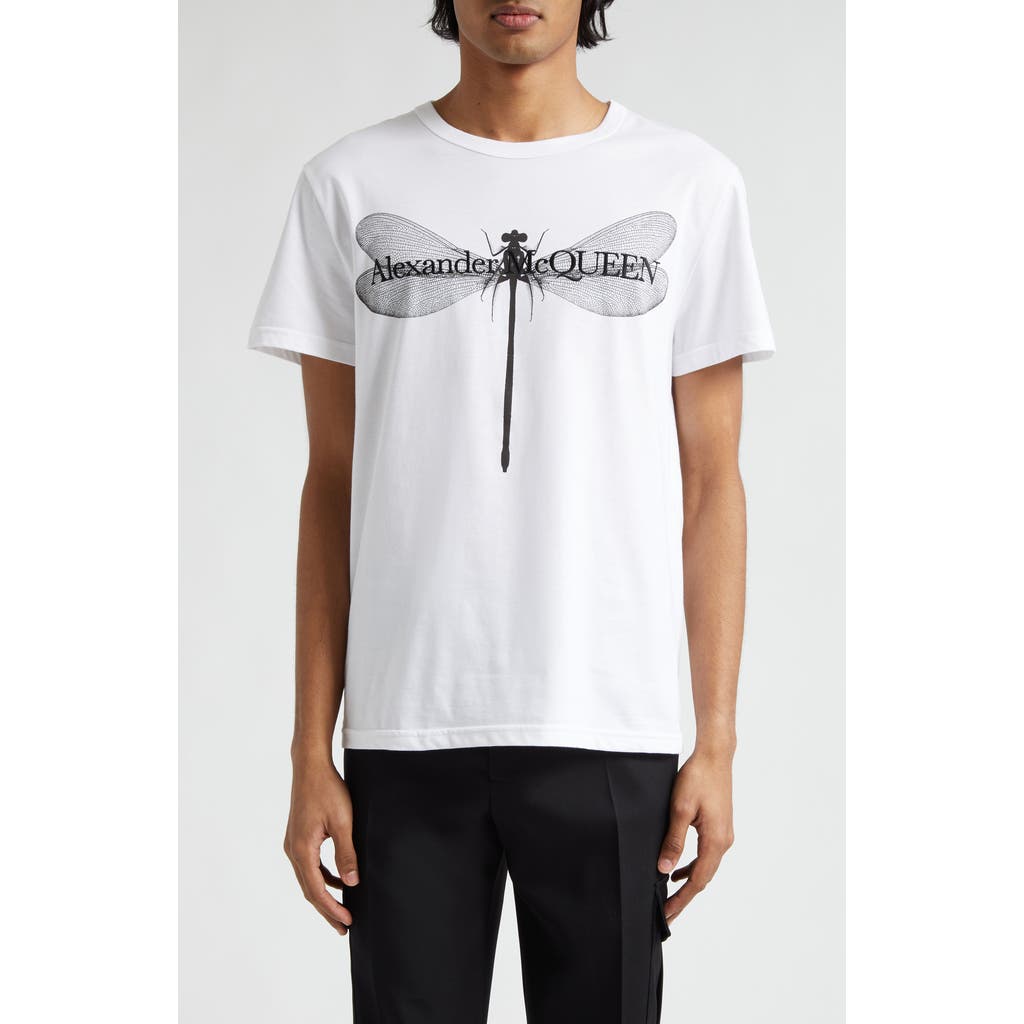 Alexander Mcqueen Dragonfly-print Cotton T-shirt In White Black