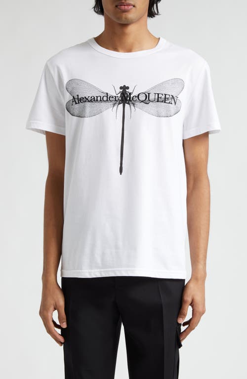 Alexander McQueen Dragonfly Embroidered Cotton Graphic T-Shirt in White /Black at Nordstrom, Size Xx-Large