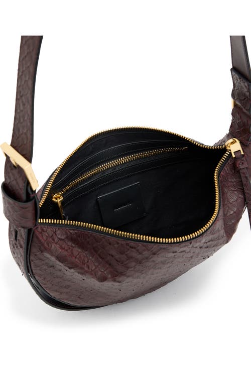 Shop Allsaints Half Moon Leather Crossbody Bag In Burnt Red
