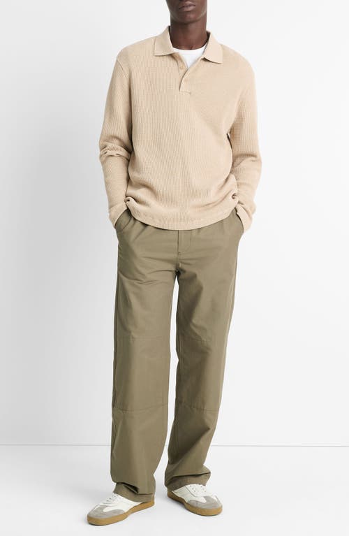 Shop Vince Long Sleeve Thermal Polo In British Khaki