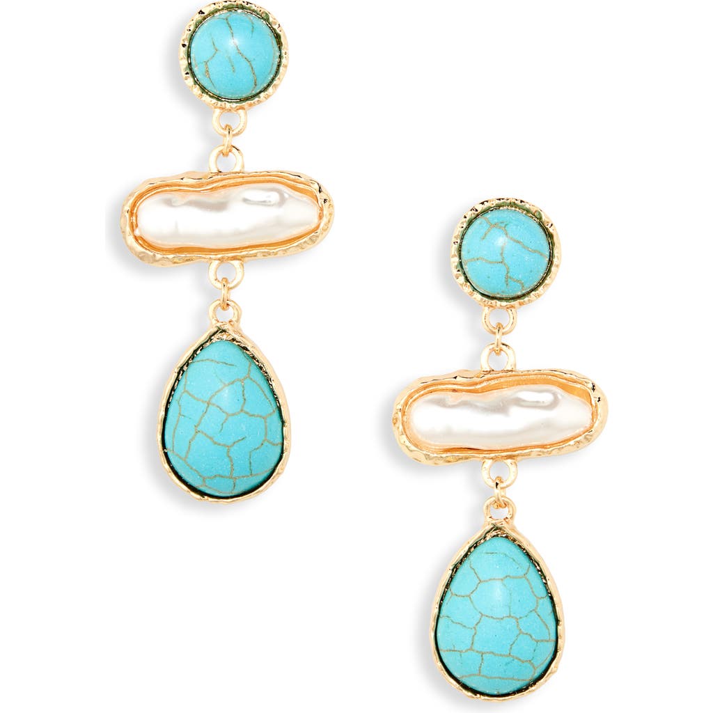 Shop Tasha Imitation Pearl & Stone Drop Earrings In Gold/turquoise
