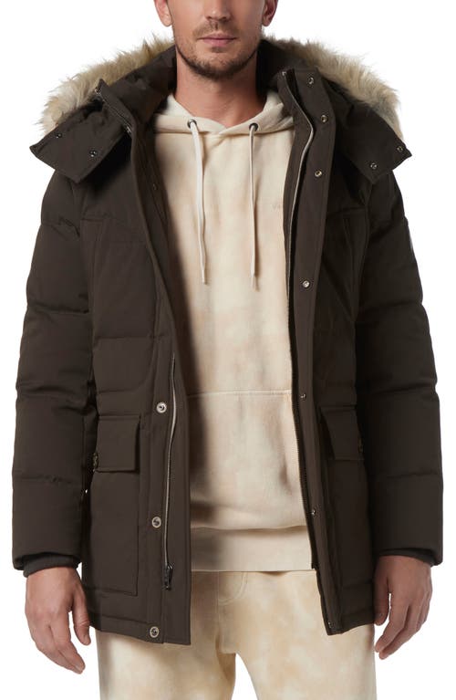 Olmstead Hooded Down Puffer Jacket with Faux Fur Trim in Jungle
