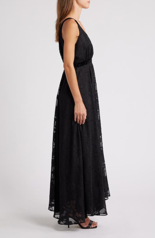 Chelsea28 Floral Flocked Evening Gown In Black
