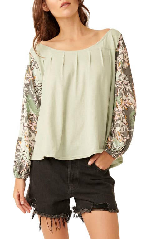 Free People Picking Petals Floral Sleeve Top Sage Combo at Nordstrom,