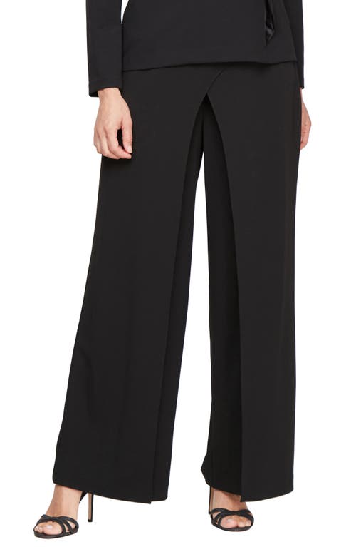 Alex Evenings Skirt Panel Wide Leg Crepe Pants In Black