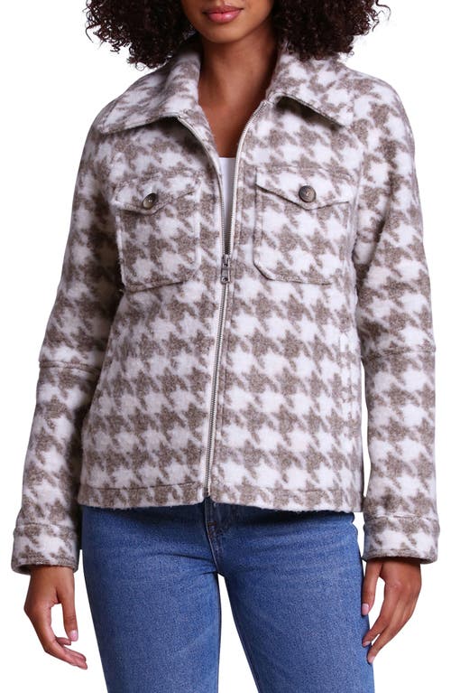 Avec Les Filles Plaid Utility Jacket In Tan/cream Houndstooth