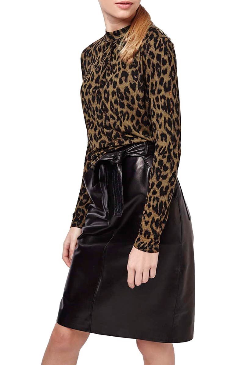 TOPSHOP Leopard Print Long Sleeve Top, Main, color, BROWN MULTI