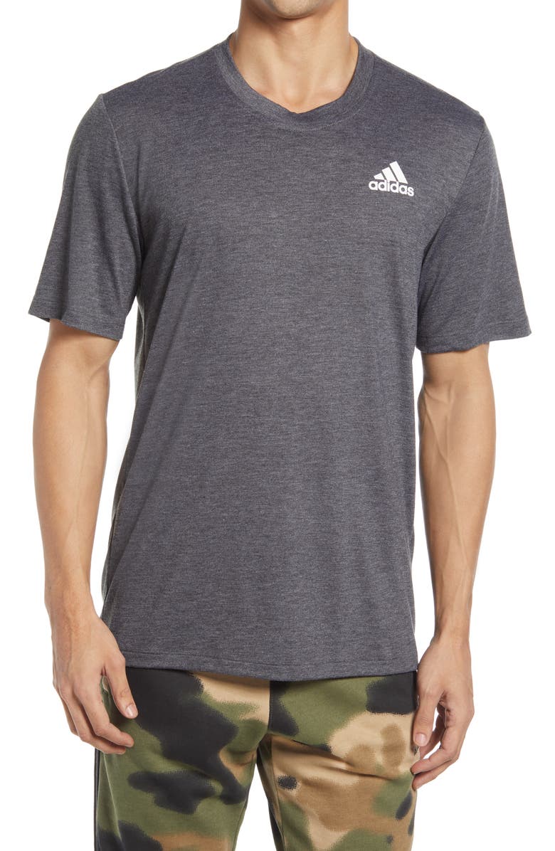 ADIDAS Men's Logo T-Shirt, Main, color, BLACK MELANGE/ WHITE