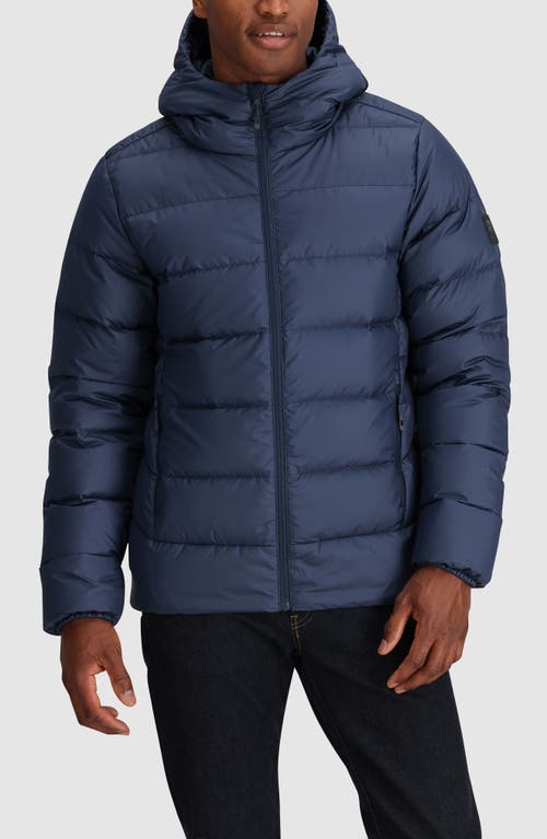 Shop Outdoor Research Coldfront 700 Fill Power Down Insulated Hooded Ripstop Packable Puffer Jacket In Navy