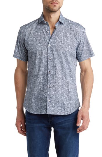 Jeff The Jay Short Sleeve Button-up Shirt In Blue/grey