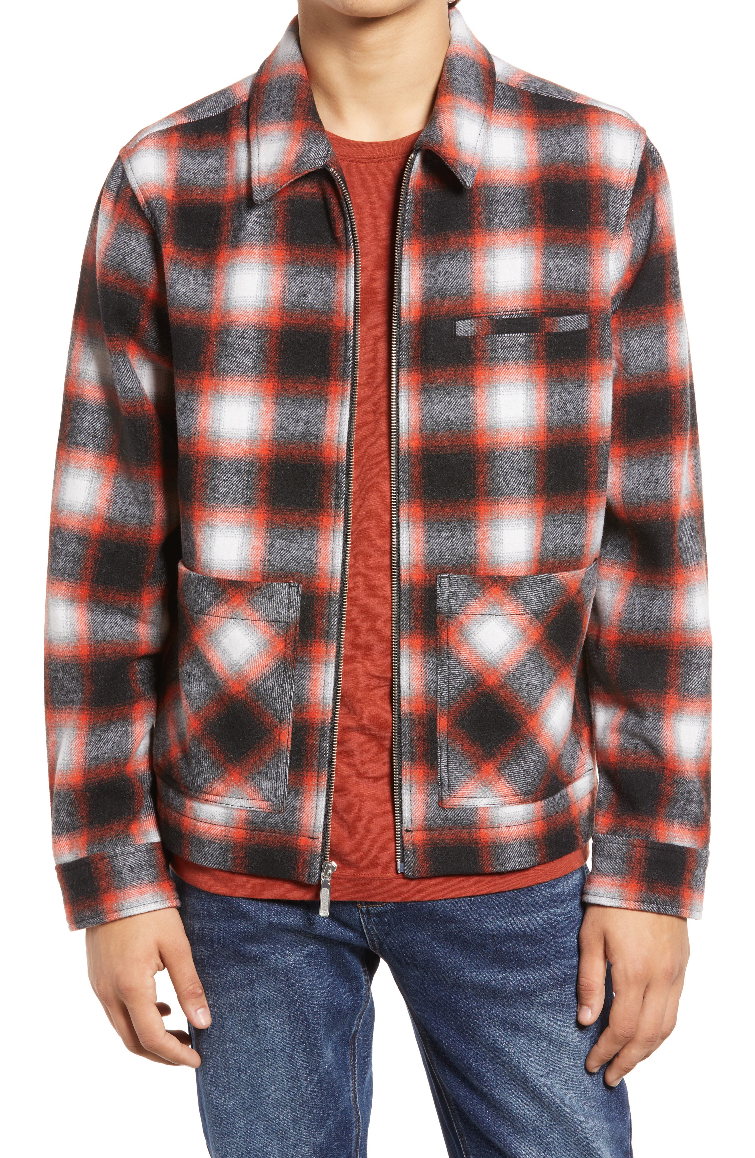 Bp. Plaid Shirt Jacket In Black-red 