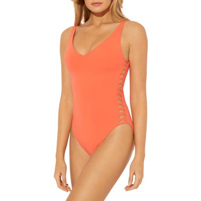 Bleu By Rod Beattie Twister Lace One-Piece Swimsuit, Orange