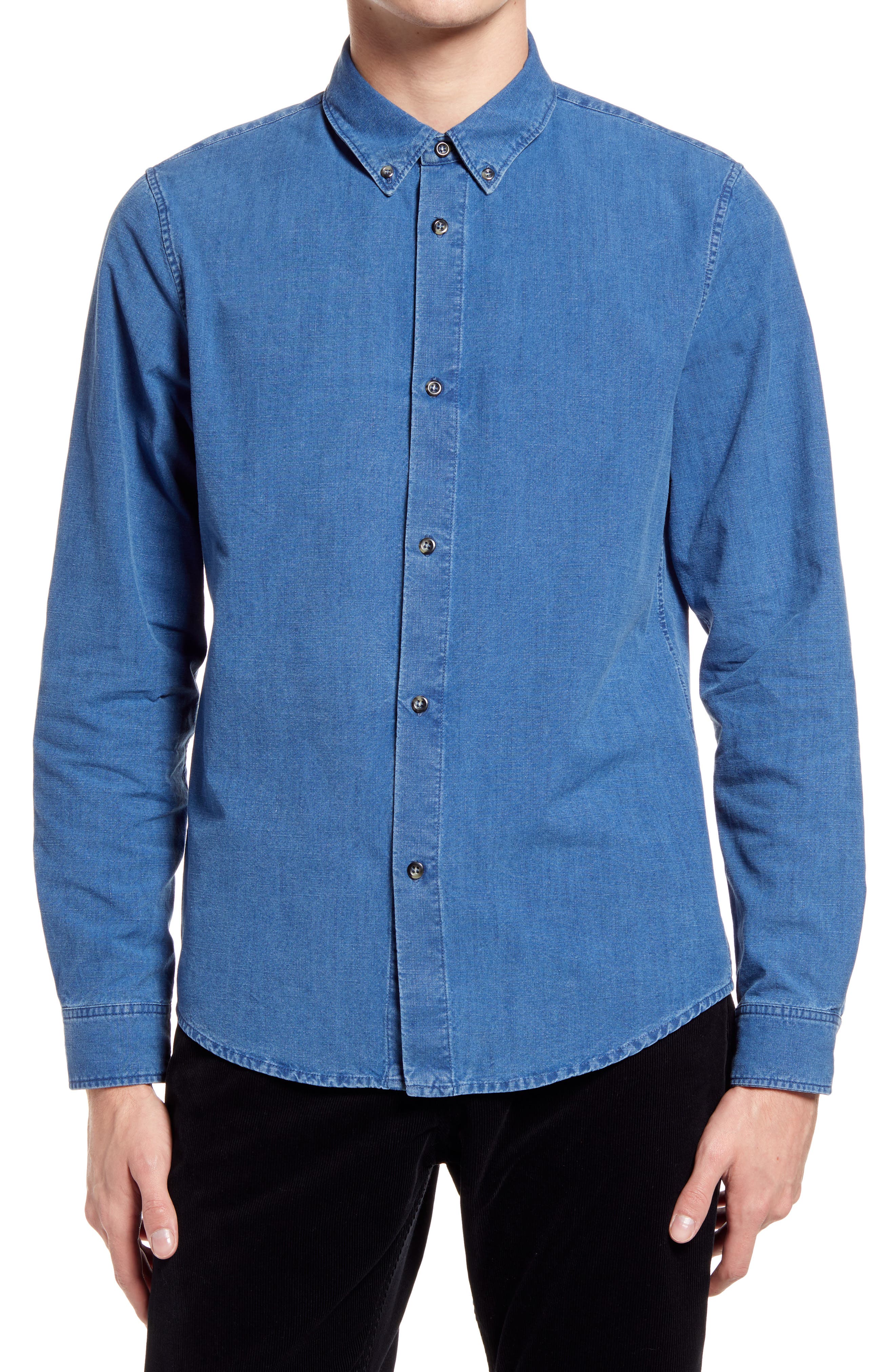 A.p.c. Designer Button-down Denim Shirt In Open Blue8