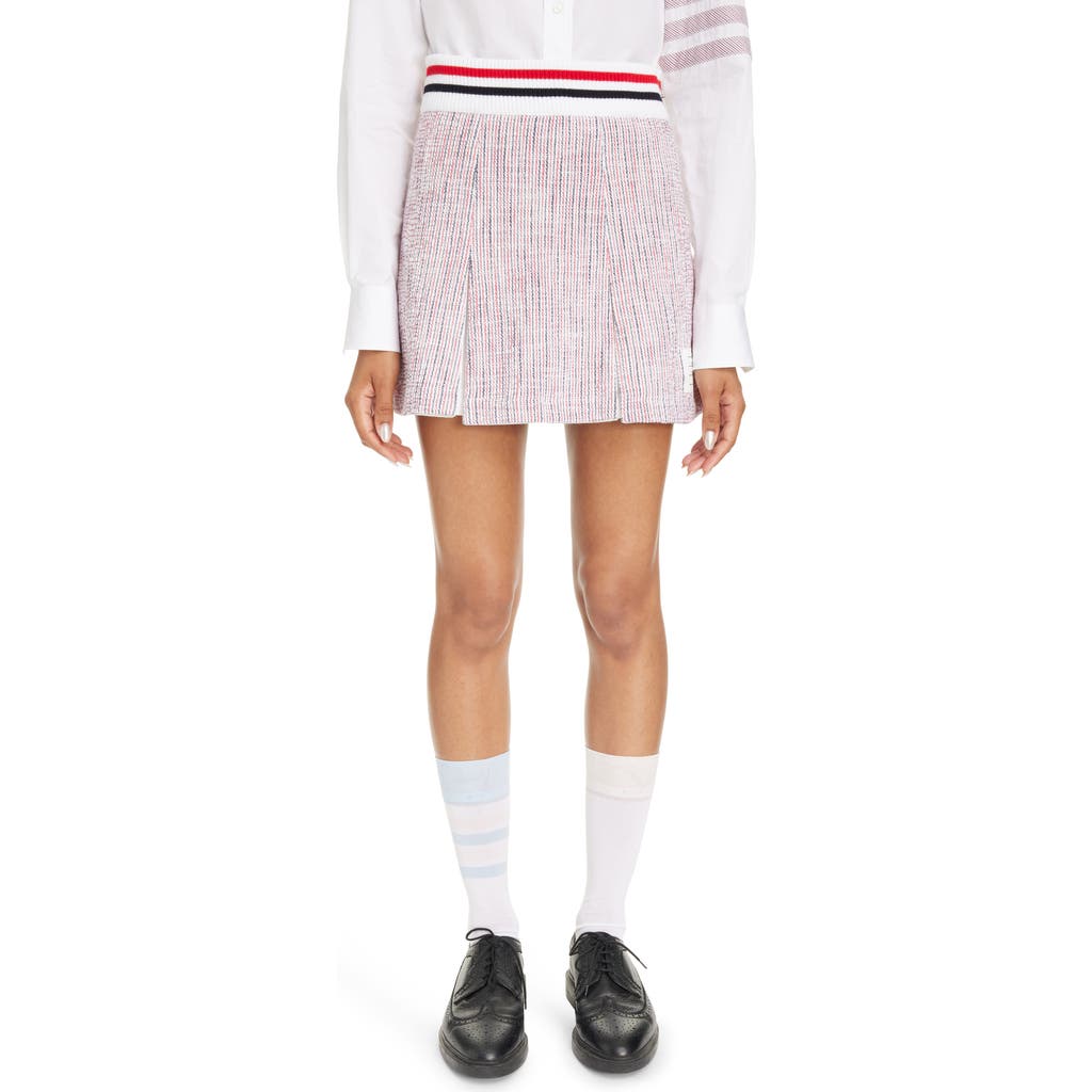 Thom Browne Tweed Seersucker Pleated Skirt In Red/blue/white