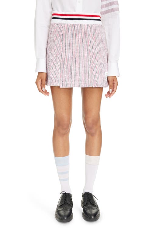 Thom Browne Tweed Seersucker Pleated Skirt In Red/blue/white