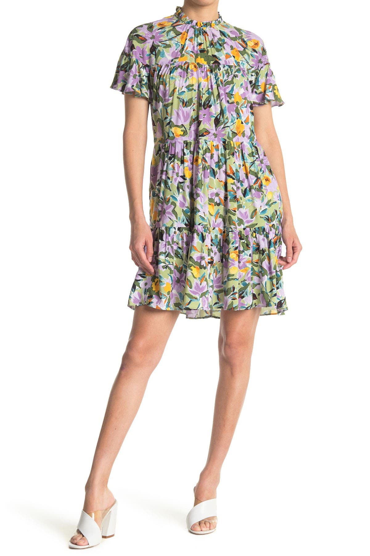 Donna Morgan | Floral Print Ruffle Mock Neck Dress | Nordstrom Rack